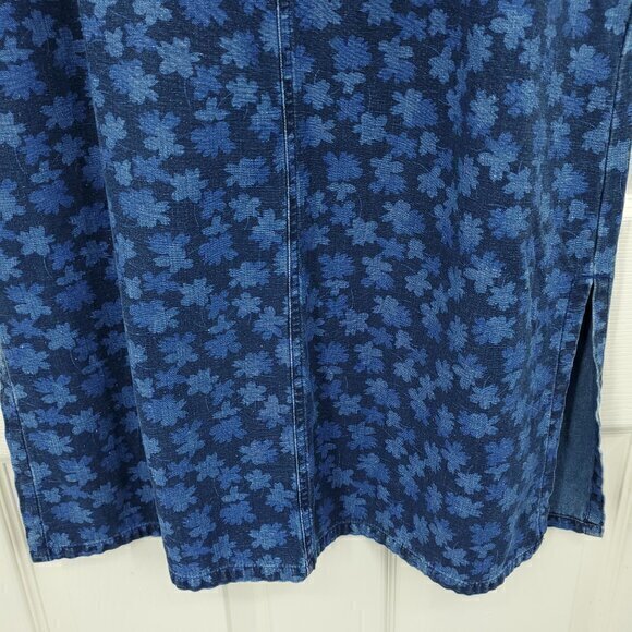 VTG Denim Floral Print Midi Skirt W/Drawstring Waist 8 Blue - Picture 12 of 15
